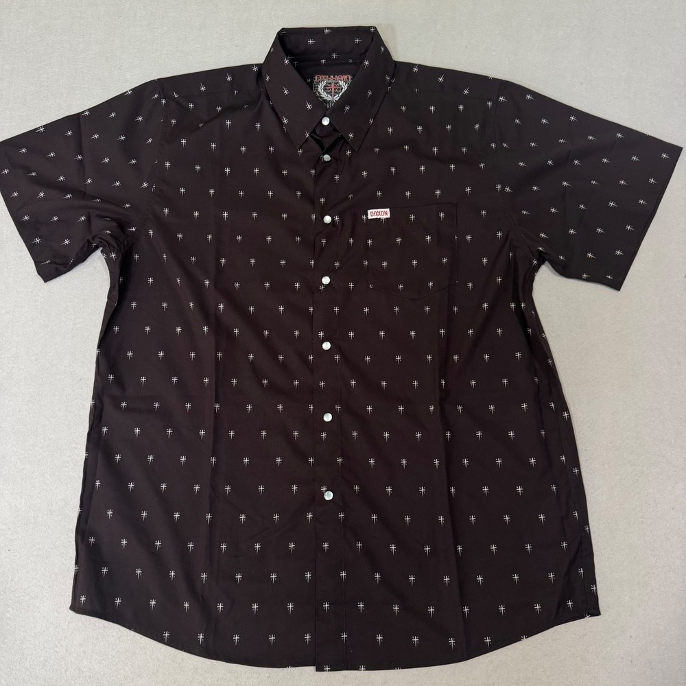 Dixxon The Historia Shirt Mens L Black Short Sleeve Cross Print Button Down